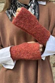 Boucle Fingerless Gloves Rust Melange